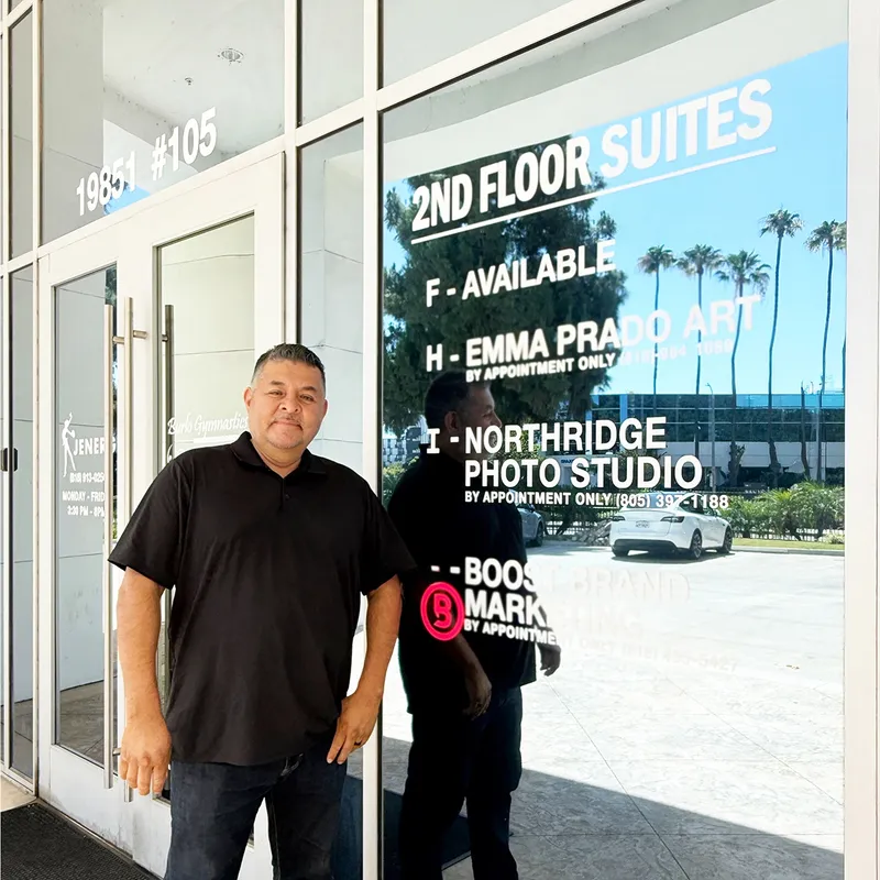 Studio entrance with building directory signage