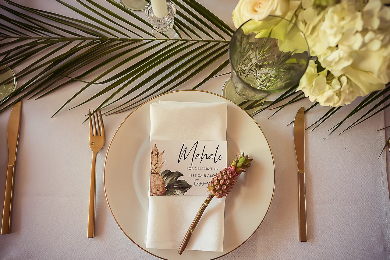 Place setting with a printed card at a themed party